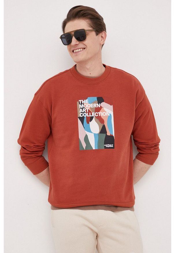 United Colors of Benetton bluza bawełniana męska kolor czerwony wzorzysta. Kolor: czerwony. Materiał: bawełna. Długość rękawa: długi rękaw. Długość: długie