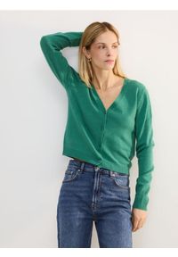 Reserved - Wełniany kardigan - zielony. Kolor: zielony. Materiał: wełna