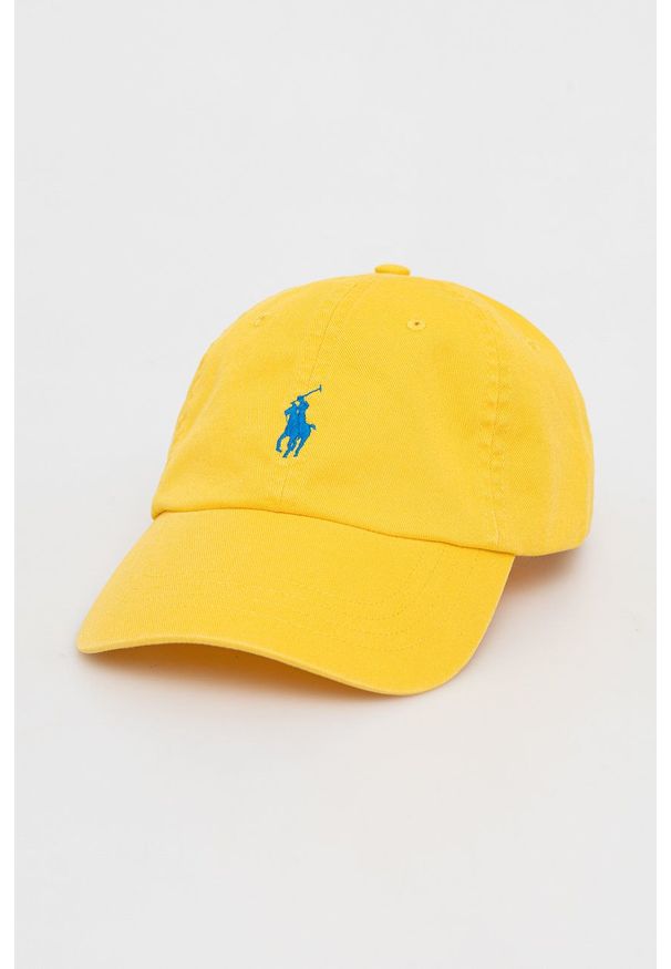 Polo Ralph Lauren czapka bawełniana 710667709080 kolor żółty z aplikacją. Kolor: żółty. Materiał: bawełna. Wzór: aplikacja