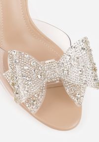 Born2be - Ciemnobeżowe Eleganckie Sandały Transparentne VICES na Szpilce z Kokardą z Cyrkoniami Pirera. Okazja: na komunię, na wesele, na studniówkę, na ślub cywilny. Zapięcie: pasek. Kolor: beżowy. Obcas: na szpilce. Styl: elegancki #5