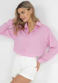 Born2be - Różowa Asymetryczna Koszula z Przezroczystej Tkaniny Camillah. Kolor: różowy. Materiał: tkanina. Długość: długie #6