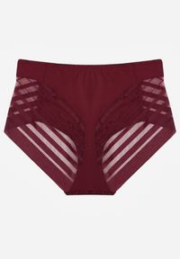 Renee - Bordowe Siateczkowe Majtki Figi High Waist z Koronkowymi Zdobieniami Heylih. Stan: podwyższony. Kolor: czerwony. Materiał: koronka. Wzór: aplikacja #3