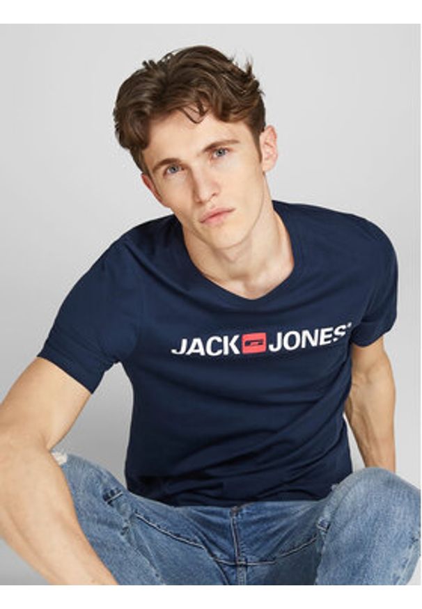 Jack & Jones T-Shirt Corp Logo 12137126 Granatowy Slim Fit. Kolor: niebieski. Materiał: bawełna