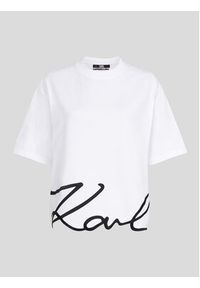 Karl Lagerfeld - KARL LAGERFELD T-Shirt Signature Hem 226W1703 Biały Relaxed Fit. Typ kołnierza: dekolt w karo. Kolor: biały. Materiał: bawełna #5