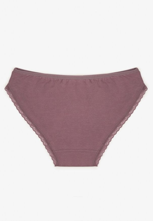 Born2be - Fioletowe Bawełniane Majtki Typu Figi z Koronką i Kokardą Zeteria. Kolor: fioletowy. Materiał: bawełna, koronka. Wzór: koronka