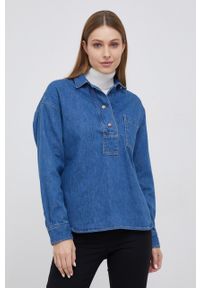 Pepe Jeans Bluzka jeansowa Riley damska gładka. Kolor: niebieski. Materiał: denim. Długość: krótkie. Wzór: gładki #6