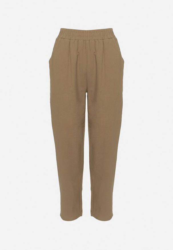 Born2be - Ciemnozielone Bawełniane Spodnie z Wysokim Stanem Vivivara. Okazja: na co dzień. Stan: podwyższony. Kolor: zielony. Materiał: bawełna. Styl: klasyczny, casual