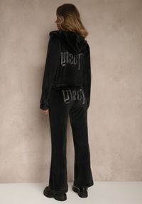 Renee - Czarny Welurowy Komplet Dresowy Bluza i Spodnie ze Zdobieniem z Cyrkonii Velea. Kolor: czarny. Materiał: welur, dresówka. Wzór: aplikacja. Sport: turystyka piesza #5