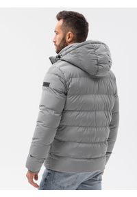 Ombre Clothing - Kurtka męska zimowa C519 - szara - XXL. Kolor: szary. Materiał: puch, poliester. Wzór: jednolity, geometria. Sezon: zima. Styl: klasyczny #5