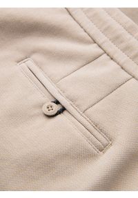 Ombre Clothing - Męskie krótkie spodenki SLIM FIT z melanżowej strukturalnej dzianiny – piaskowe V3 - Rozmiar: M. Materiał: dzianina. Długość: krótkie. Wzór: melanż. Styl: wakacyjny #3