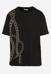 Born2be - Czarny T-shirt Bawełniany z Cyrkoniami Felnella. Okazja: na co dzień. Kolor: czarny. Materiał: bawełna. Styl: elegancki, casual #3