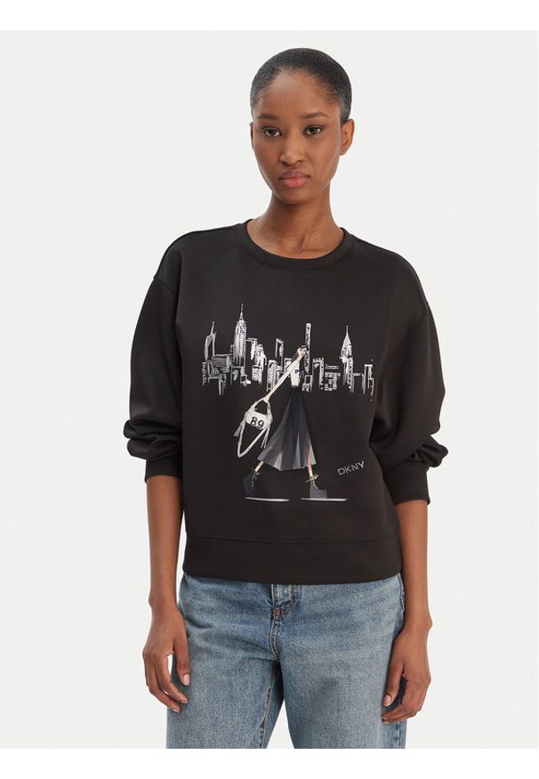 DKNY Bluza P5MOQCSC Czarny Regular Fit. Kolor: czarny. Materiał: syntetyk