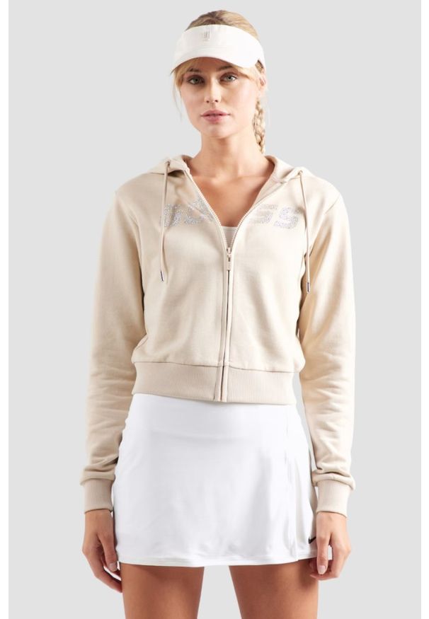 Guess - GUESS Beżowa bluza damska z cyrkoniami Primula, Rozmiar XS. Kolor: beżowy