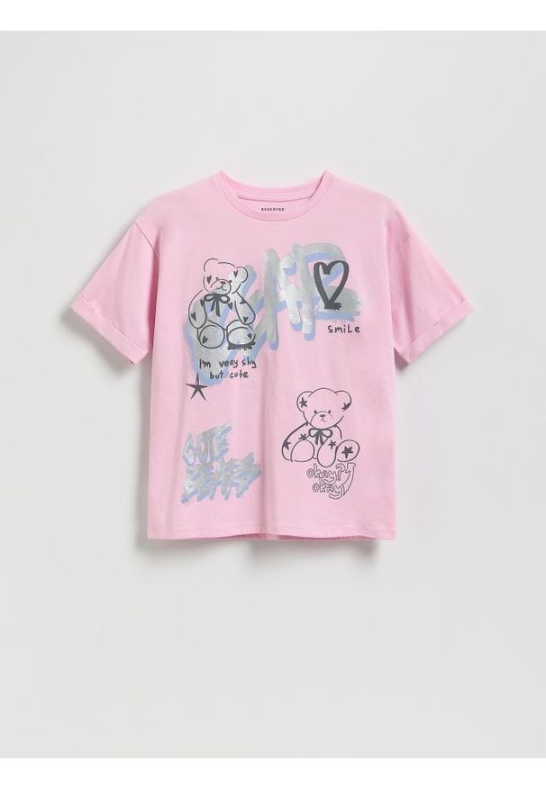 Reserved - T-shirt z nadrukiem - pastelowy róż. Kolor: różowy. Materiał: bawełna. Wzór: nadruk
