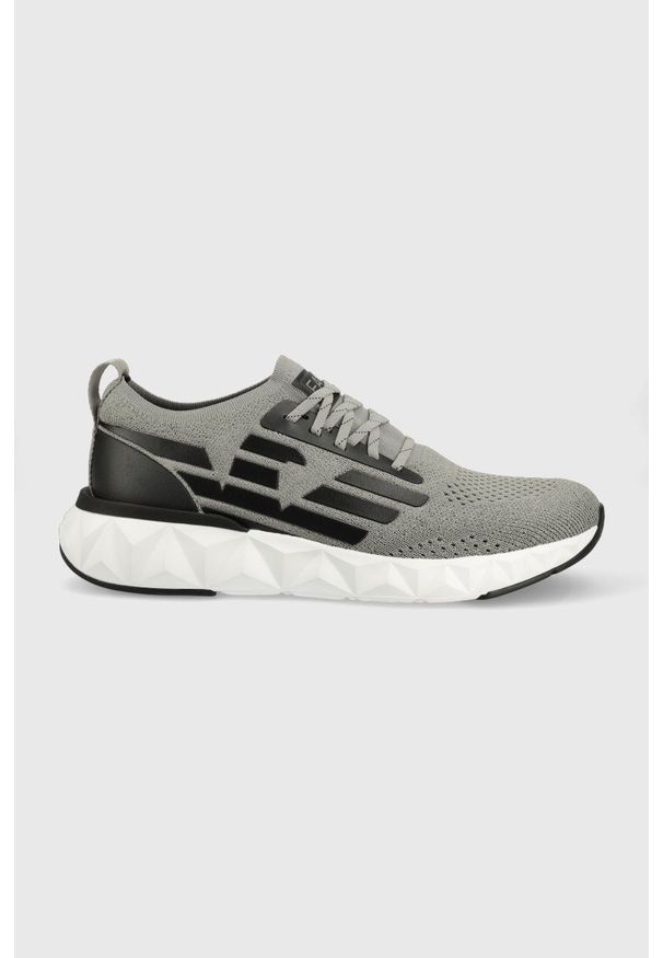EA7 Emporio Armani sneakersy kolor szary. Nosek buta: okrągły. Zapięcie: sznurówki. Kolor: szary. Materiał: guma