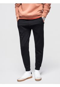 Ombre Clothing - Męskie spodnie dresowe ze ściągaczem przy nogawce BASIC jogger - czarne V5 - Rozmiar: S. Okazja: na spacer, na co dzień, do domu. Kolor: czarny. Materiał: dresówka. Wzór: jednolity, gładki, aplikacja. Styl: casual