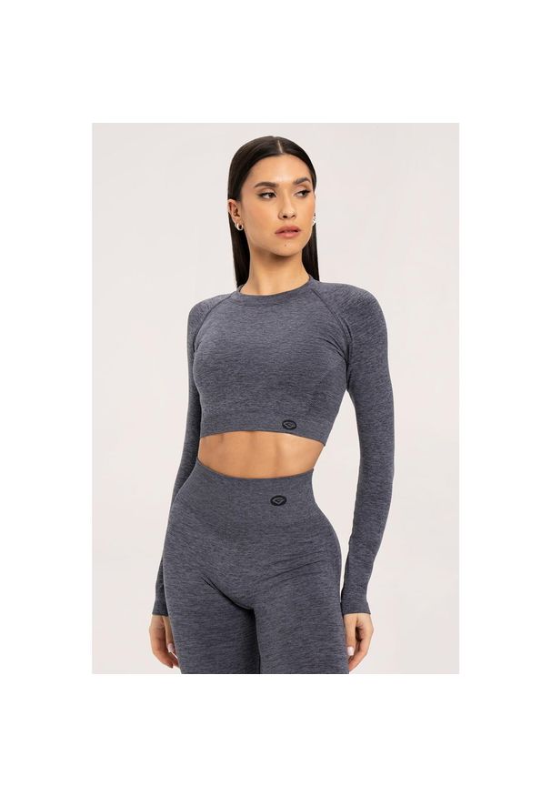 GYM GLAMOUR - Koszulka fitness damska Gym Glamour z długim rękawem seamless. Kolor: szary. Długość rękawa: długi rękaw. Długość: długie. Styl: glamour