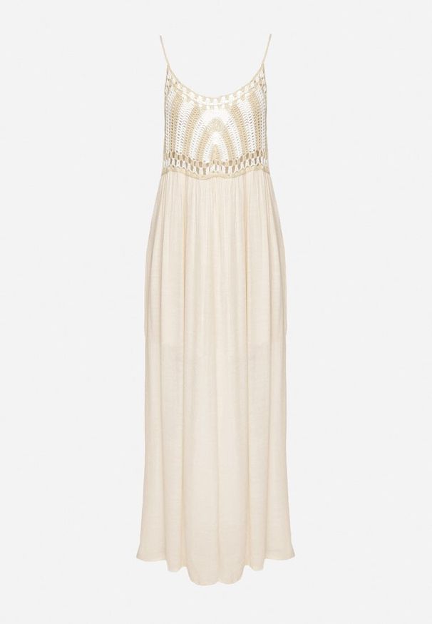 Born2be - Jasnobeżowa Sukienka na Cienkich Ramiączkach z Plecioną Górą o Rozkloszowanym Kroju Wbeviana. Okazja: na co dzień. Kolor: beżowy. Długość rękawa: na ramiączkach. Typ sukienki: proste. Styl: casual