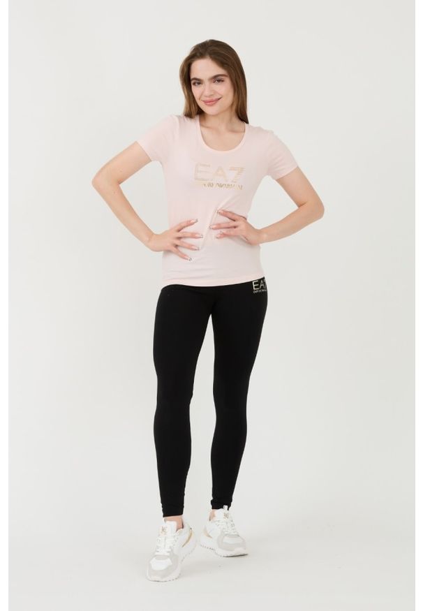 EA7 Emporio Armani - EA7 Różowy damski t-shirt z cyrkoniami, Rozmiar L. Kolor: różowy