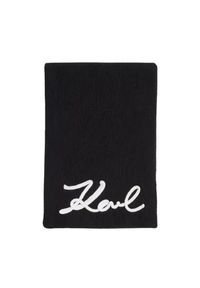 Karl Lagerfeld - KARL LAGERFELD Czarny szalik damski Logo Signature z domieszką wełny. Kolor: czarny. Materiał: wełna. Wzór: aplikacja. Sezon: zima. Styl: klasyczny #2