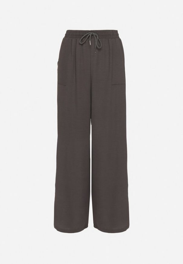 Born2be - Szare Spodnie z Wiskozą o Szerokim Kroju ze Ściągaczem w Talii Lavirre. Okazja: na co dzień. Kolor: szary. Materiał: wiskoza. Styl: wizytowy, casual, klasyczny