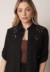 Born2be - Czarny Rustykalny Komplet z Bawełną z Ażurowym Wzorem Spodnie i Koszula Anael. Kolor: czarny. Materiał: bawełna. Wzór: ażurowy #2