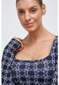 Guess longsleeve damski kolor granatowy. Typ kołnierza: dekolt w karo. Kolor: niebieski. Materiał: dzianina. Długość rękawa: długi rękaw #2