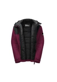 Kurtka uniwersalna chłopięca Jack Wolfskin Spirit. Typ kołnierza: kaptur. Kolor: fioletowy. Materiał: syntetyk. Sport: turystyka piesza