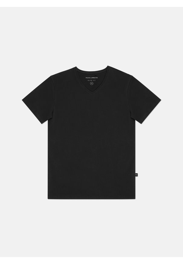 Pako Lorente - PAKO LORENTE – Czarny gładki t-shirt v-neck. Kolor: czarny, biały. Materiał: bawełna, elastan. Wzór: gładki