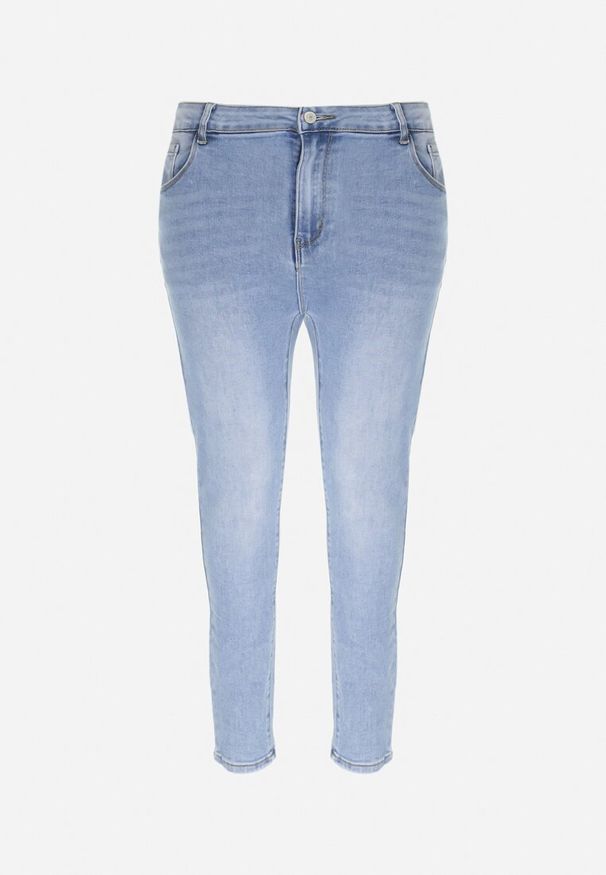Born2be - Jasnoniebieskie Jeansy Skinny Push-Up Lilien. Kolor: niebieski. Wzór: aplikacja