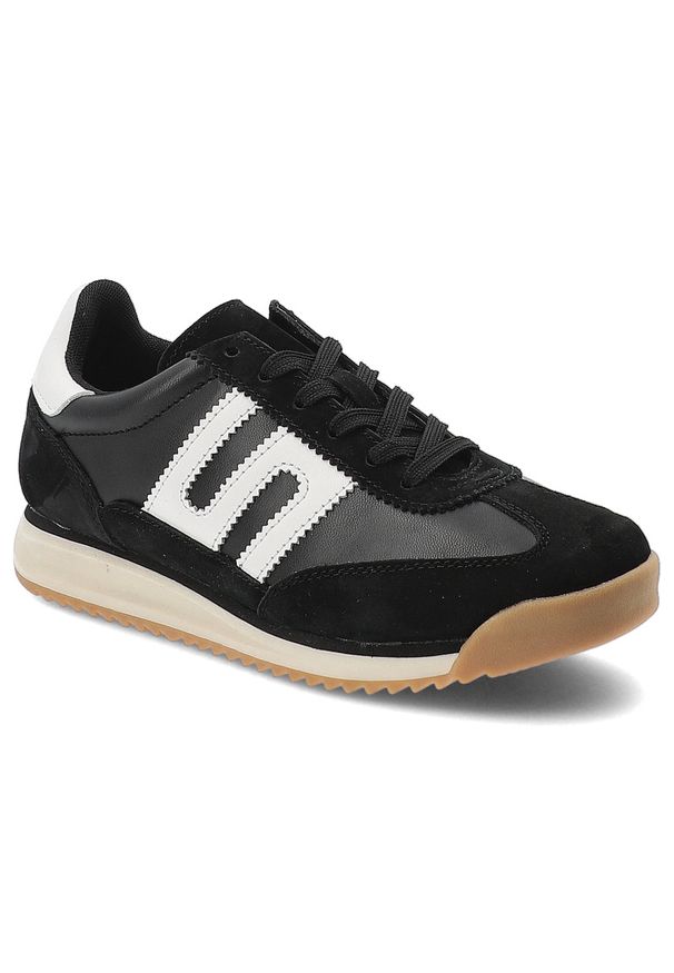 Sneakersy damskie Filippo, cholewka ze skóry naturalnej licowej i zamszowej wiązany fason z zabudowanym przodem, czarne, DP7686/26. Kolor: czarny. Materiał: skóra, zamsz. Szerokość cholewki: normalna