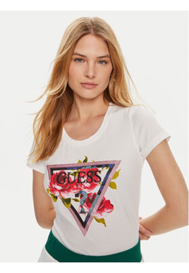 Guess T-Shirt W4YI71 J1314 Biały Regular Fit. Kolor: biały. Materiał: bawełna