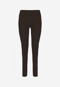 Born2be - Brązowe Legginsy w Stylu Basic z Wyszczuplającym Pasem Samertes. Okazja: do pracy, na co dzień, na spacer. Stan: podwyższony. Kolor: brązowy. Długość: krótkie. Styl: casual #7