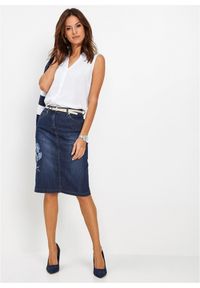 bonprix - Kardigan z bawełny. Kolor: niebieski. Materiał: bawełna. Wzór: gładki, paski. Styl: elegancki #3