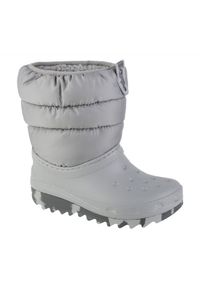 Buty Crocs Classic Neo Puff Boot Jr 207684-007 szare. Wysokość cholewki: przed kolano. Kolor: szary. Materiał: syntetyk, guma. Szerokość cholewki: normalna