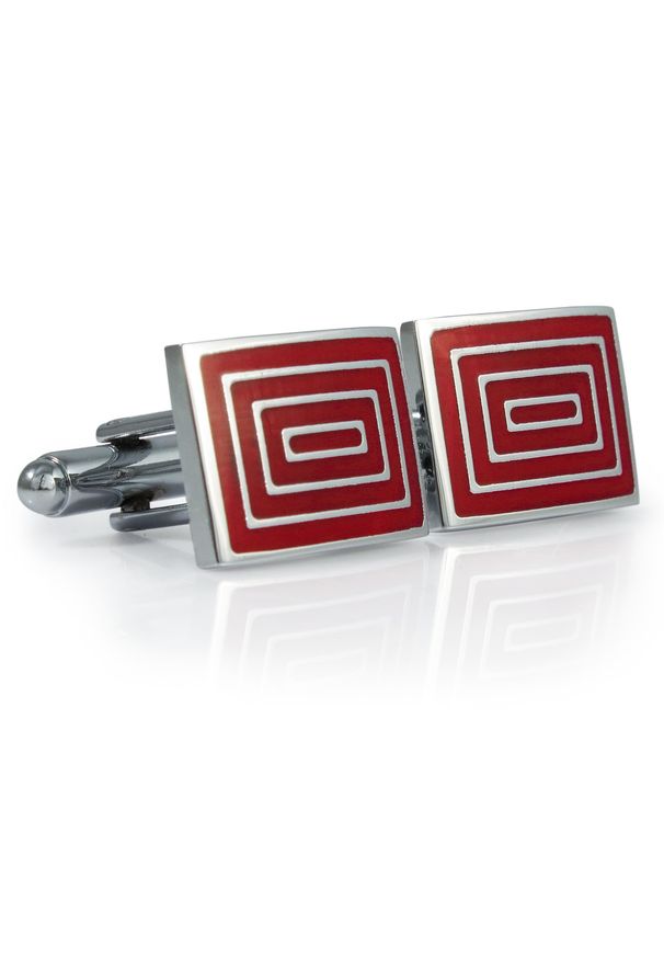 Modini - Srebrno-czerwone spinki do mankietów - prostokąty N141. Kolor: srebrny, wielokolorowy, czerwony
