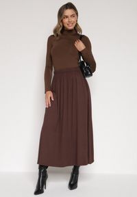 Born2be - Brązowa Bawełniana Spódnica o Rozkloszowanym Kroju Tusnara. Kolor: brązowy. Materiał: bawełna #4