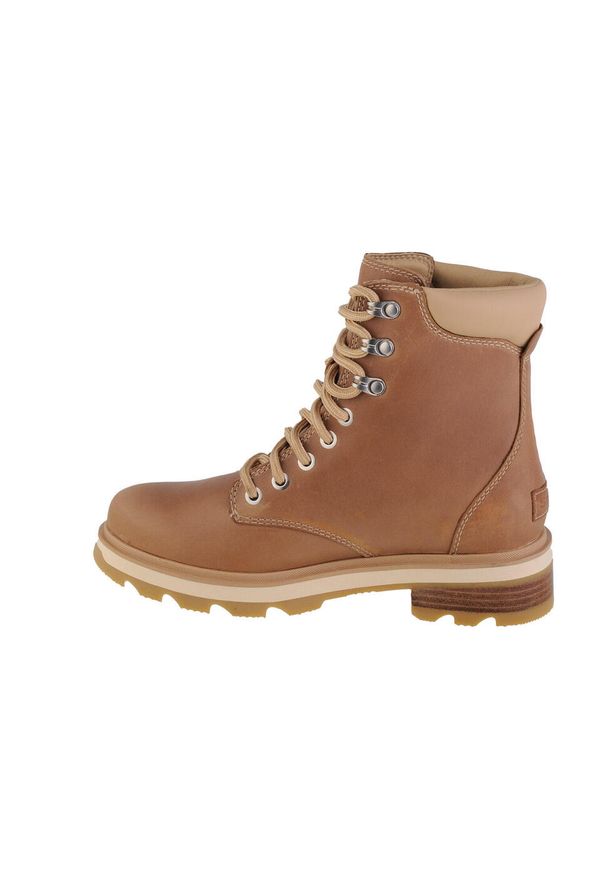 sorel - Buty do chodzenia damskie Sorel Lennox Lace Stkd Wp. Wysokość cholewki: za kostkę. Zapięcie: sznurówki. Kolor: brązowy. Materiał: guma, skóra, tkanina, materiał, syntetyk. Szerokość cholewki: normalna. Sport: turystyka piesza