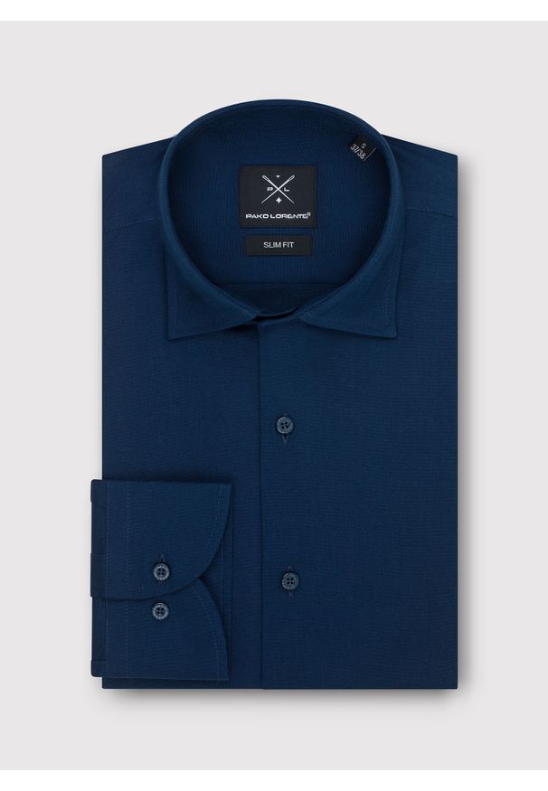 Pako Lorente - PAKO LORENTE – Gładka elegancka koszula męska w kolorze granatowym. Typ kołnierza: kołnierzyk klasyczny. Kolor: niebieski. Materiał: bawełna. Długość rękawa: długi rękaw. Długość: długie. Wzór: gładki. Styl: elegancki