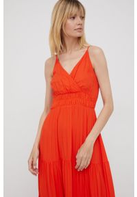 Y.A.S sukienka kolor pomarańczowy maxi rozkloszowana. Kolor: pomarańczowy. Materiał: tkanina, materiał, wiskoza. Długość rękawa: na ramiączkach. Typ sukienki: rozkloszowane. Długość: maxi #2