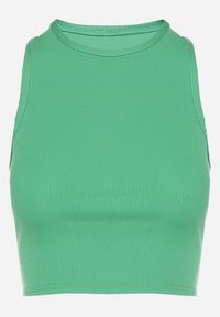 Born2be - Zielony Krótki Tank Top z Prążkowanej Tkaniny Nevallia. Okazja: na co dzień. Kolor: zielony. Materiał: tkanina, prążkowany. Długość: krótkie. Styl: klasyczny, elegancki, casual #4