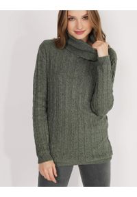 Unisono - SWETER Z DZIANINY 29-2061 MILITARE. Materiał: dzianina