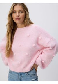Reserved - Sweter z ozdobnymi aplikacjami - różowy. Kolor: różowy. Materiał: dzianina, wełna. Wzór: aplikacja