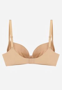Renee - Beżowy Gładki Biustonosz z Efektem Push-up Theisithea. Kolor: beżowy. Materiał: jeans. Rodzaj stanika: push-up. Wzór: gładki #8