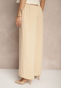 Renee - Beżowe Szerokie Spodnie Typu Palazzo High Waist Araneira. Okazja: na co dzień, na spotkanie biznesowe, na spacer. Stan: podwyższony. Kolor: beżowy. Styl: biznesowy, elegancki, casual #4