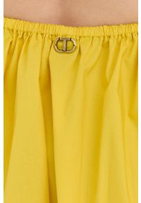 TwinSet - Twinset sukienka kolor żółty mini rozkloszowana. Kolor: żółty. Materiał: tkanina. Długość rękawa: krótki rękaw. Długość: mini #3