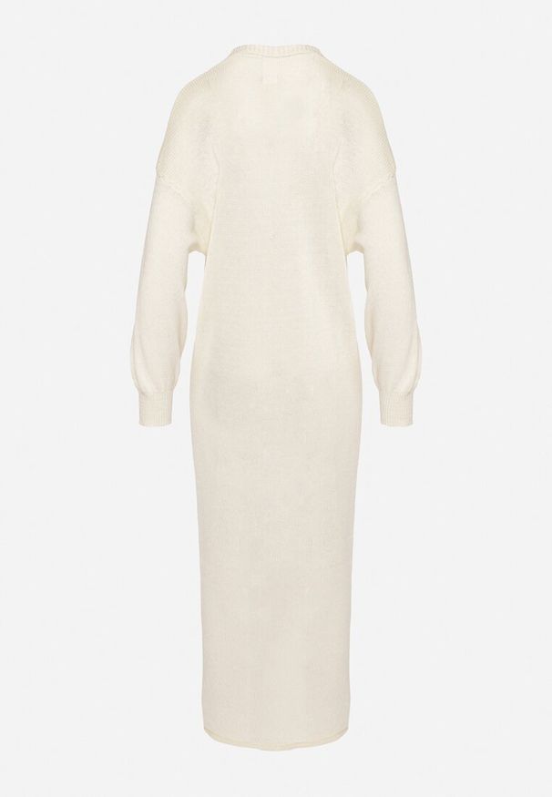 Born2be - Jasnobeżowy Długi Kardigan do Kostek ze Ściągaczem na Rękawach Stevea. Kolor: beżowy. Długość: do kostek. Styl: elegancki