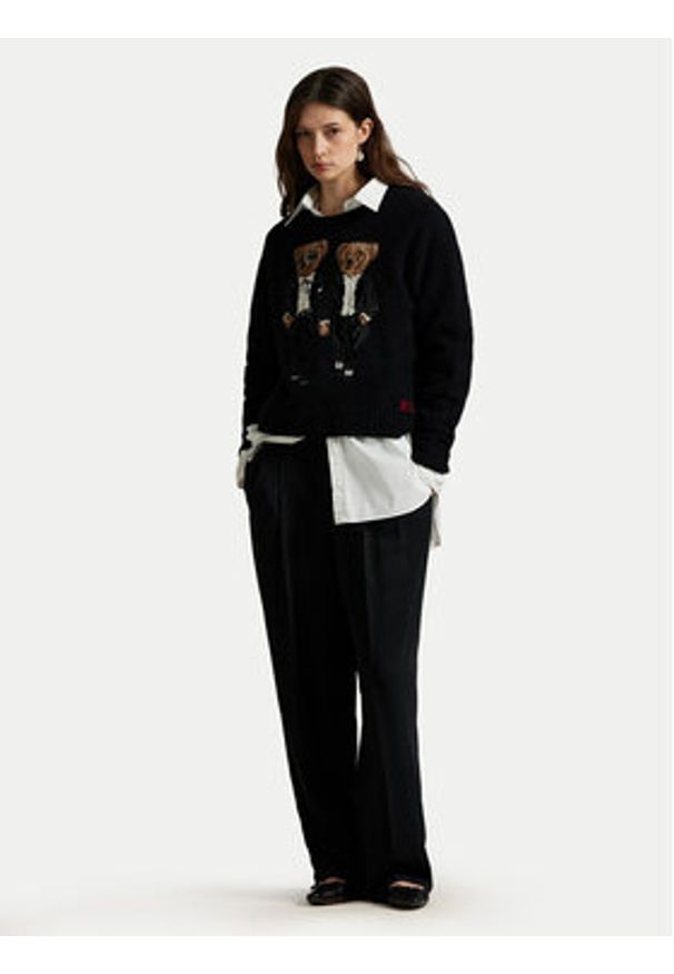 Polo Ralph Lauren Sweter 211978619001 Czarny Relaxed Fit. Typ kołnierza: polo. Kolor: czarny. Materiał: wełna