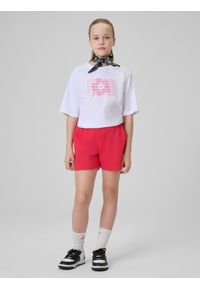 4f - 4F Spodenki dresowe dziewczęce - różowe 128 (7-8 lat). Kolor: różowy. Materiał: dresówka. Sezon: lato #1