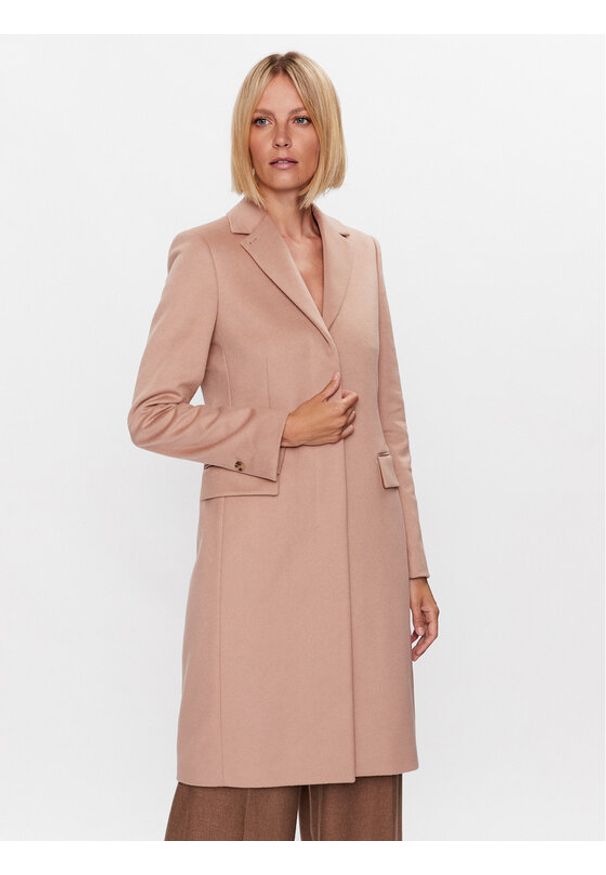 Calvin Klein Płaszcz wełniany K20K205670 Beżowy Regular Fit. Kolor: beżowy. Materiał: wełna